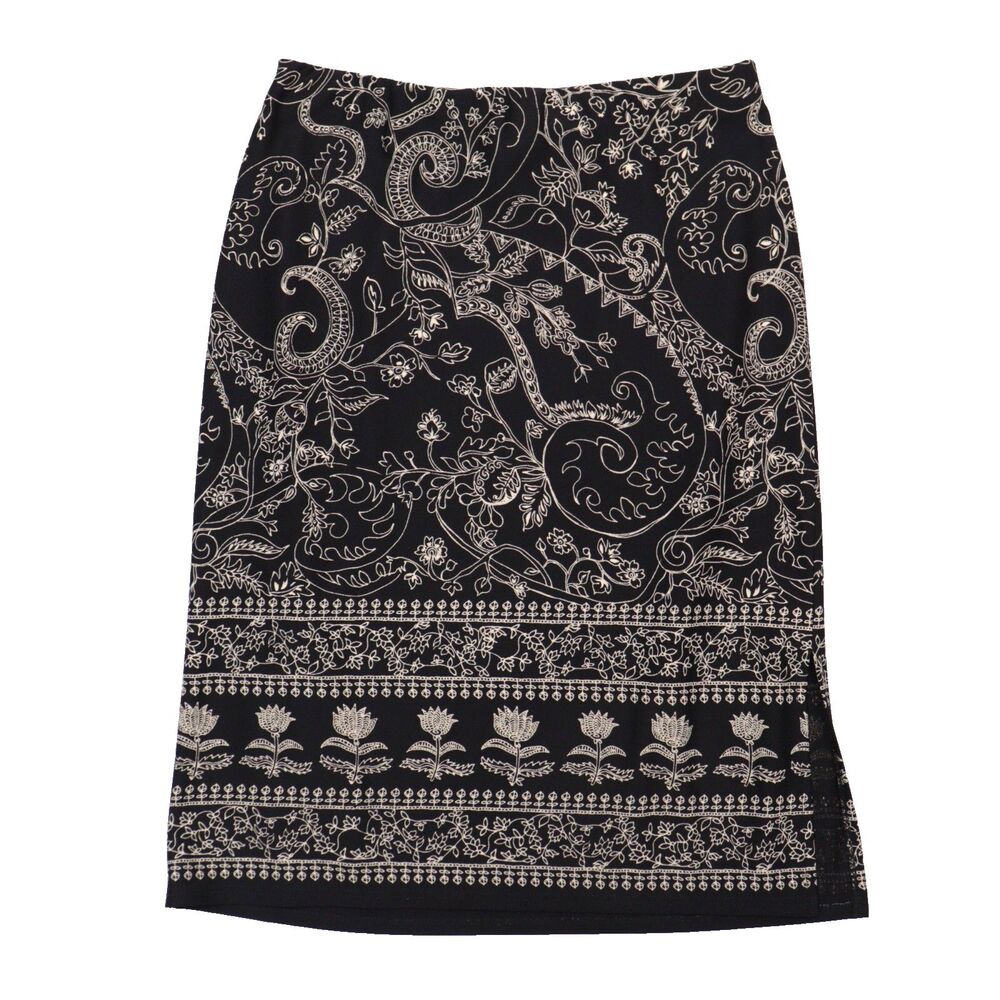 Vintage Max Studio Womenโs 8 Black Maxi Skirt Floral Paisley USAโ Made